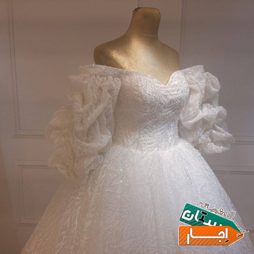 فروش لباس آستین پفکی بسیار زیبا قابلیت تغییر اندازه تا 4 سایز فقط یکبار پوشیده شده تمیز و سالم فروش و کرایه جهت مراسم عقد و عروسی