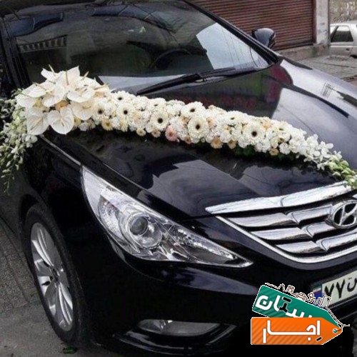 اجاره ماشین عروس با دسته گل باکس گل و تاج گل ، تزئین ماشین