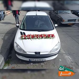اجاره ماشین عروس (206) به همراه گل ریسه جلو و عقب
