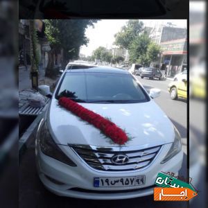 اجاره ماشین عروس سوناتا با گل ودسته گل